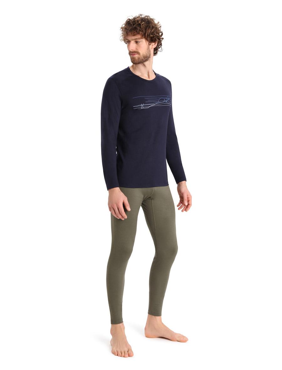 Icebreaker Merino 200 Oasis Long Sleeve Crewe Ski Stripes Miesten Base Layers Laivastonsininen | FI 1366WNBY